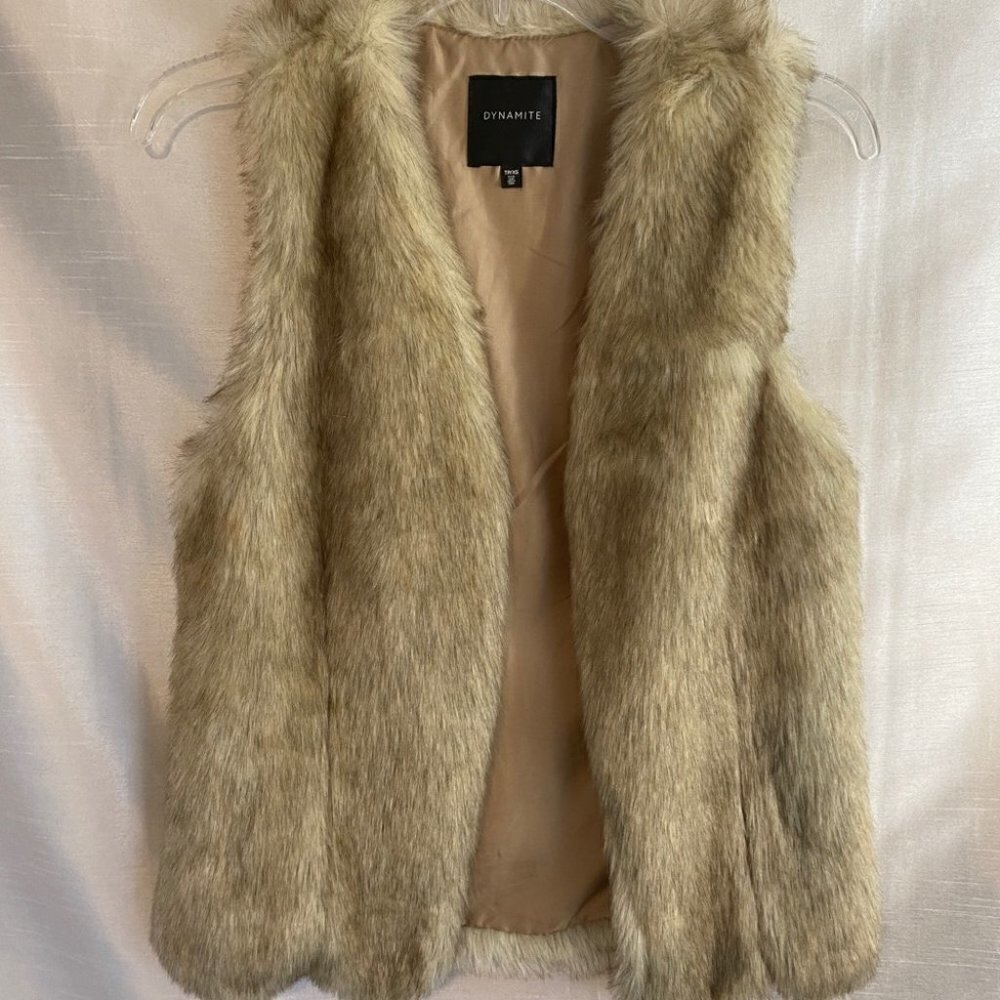 Dynamite Rabbit Faux Fur Vest Ladies XS Beige/Dark Beige - Picture 12 of 12